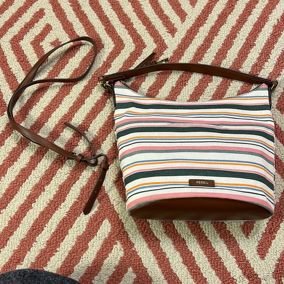 NWT FOSSIL Talulla Hobo Spring Stripe bag with additional and adjustable strap - Picture 12 of 15